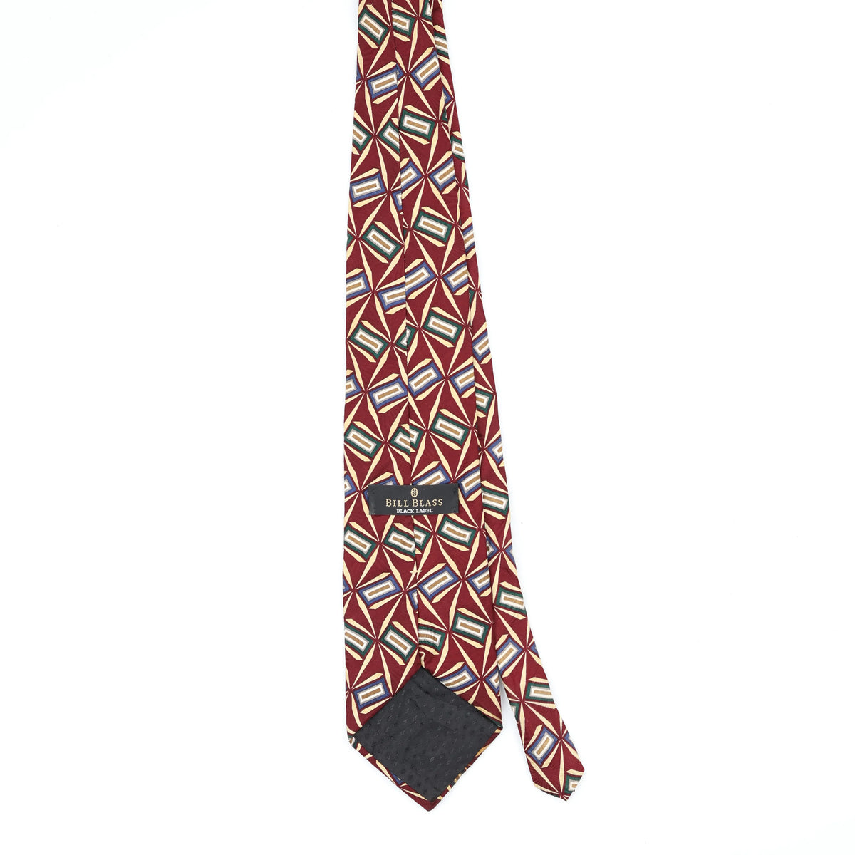 Back Back of Vintage 1990's Bill Blass Geometric Patterned Tie