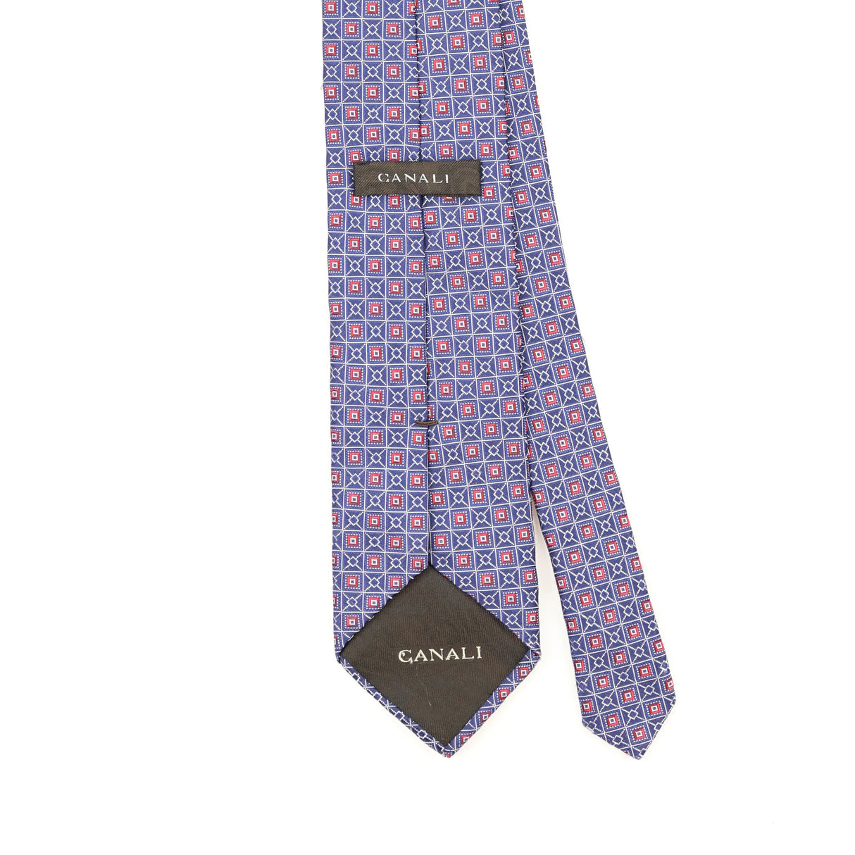 Back Back Detail of Vintage 1990's Canali Geometric Patterned Tie
