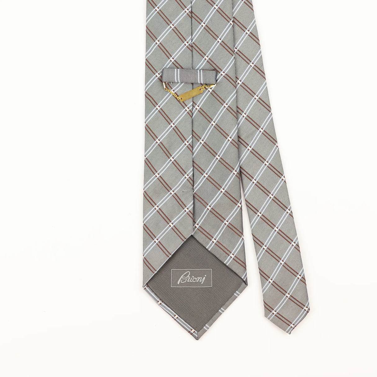 Back Detail of Vintage 1990's Brioni Check Patterned Tie