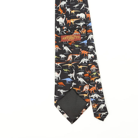 Back Back Detail of Vintage Museum Artifacts Dinosaurs Animal Print Patterned Tie