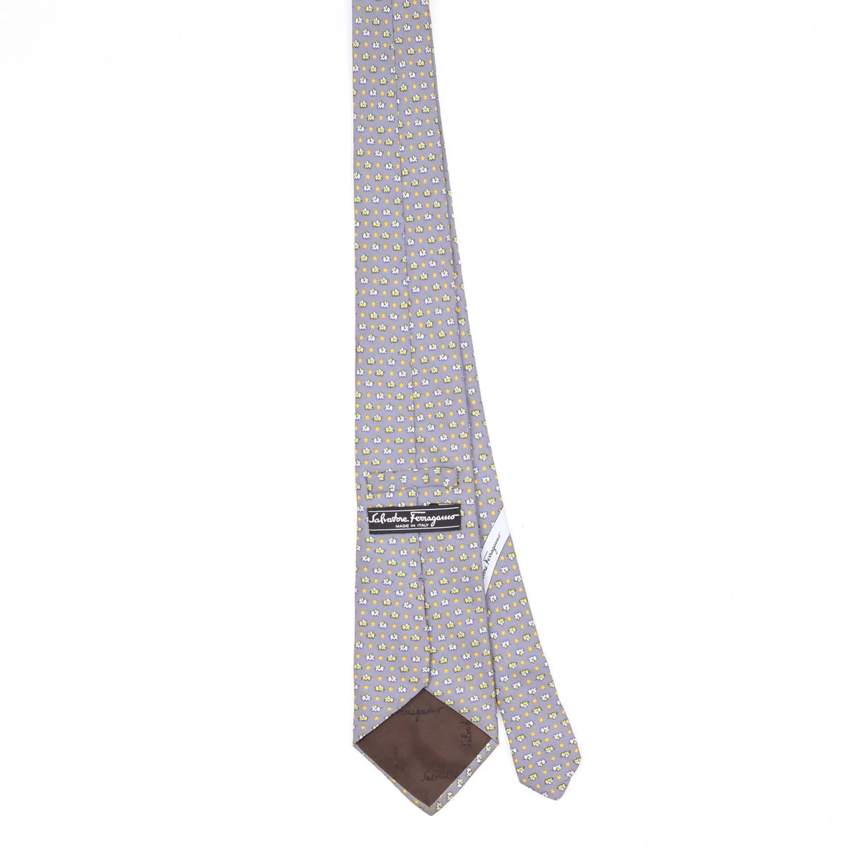 Back Back of Vintage 1990's Salvatore Ferragamo Elephant Geometric Patterned Tie