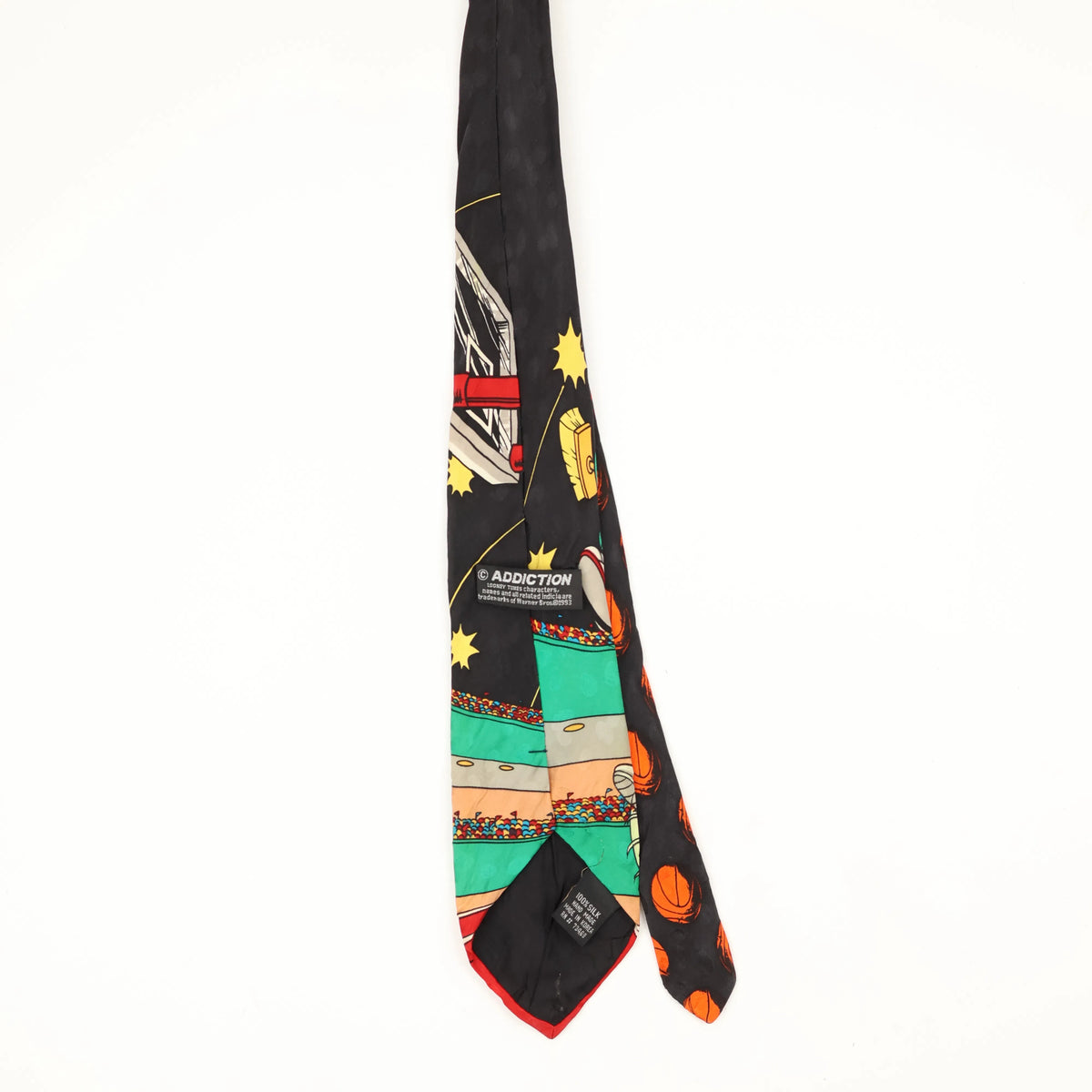 Back Back of Vintage 1990's Addiction Space Jam Cartoon Patterned Tie