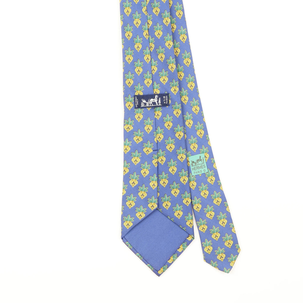 Back Detail of Vintage 1990's Hermès Plants Geometric Patterned Tie