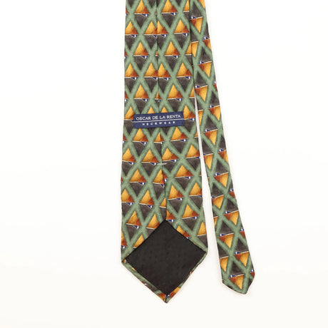 Back Detail of Vintage Oscar De La Renta Geometric Patterned Tie