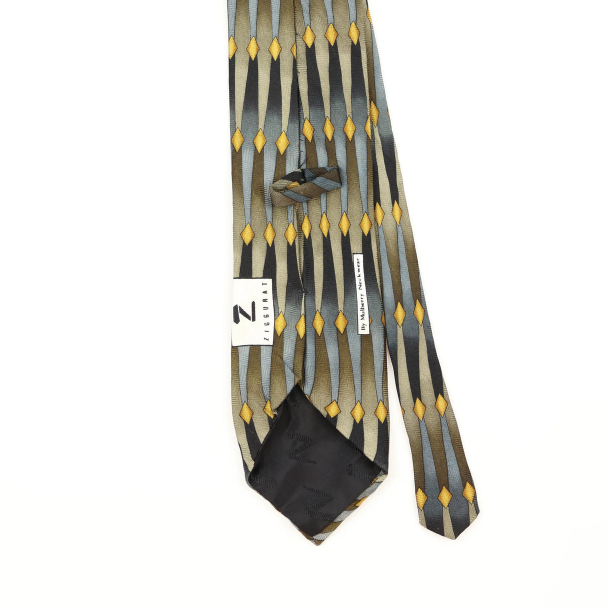 Back Detail of Vintage 1990's Mulberry Geometric Patterned Tie