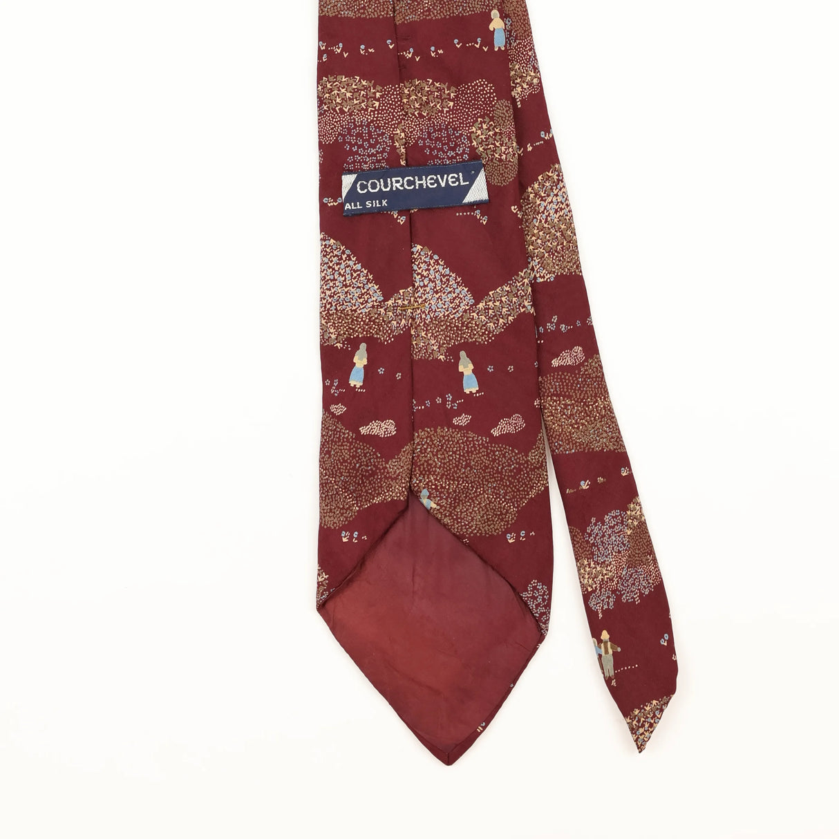 Back Detail of Vintage 1970's Courchevel Farming Fields Abstract Patterned Tie