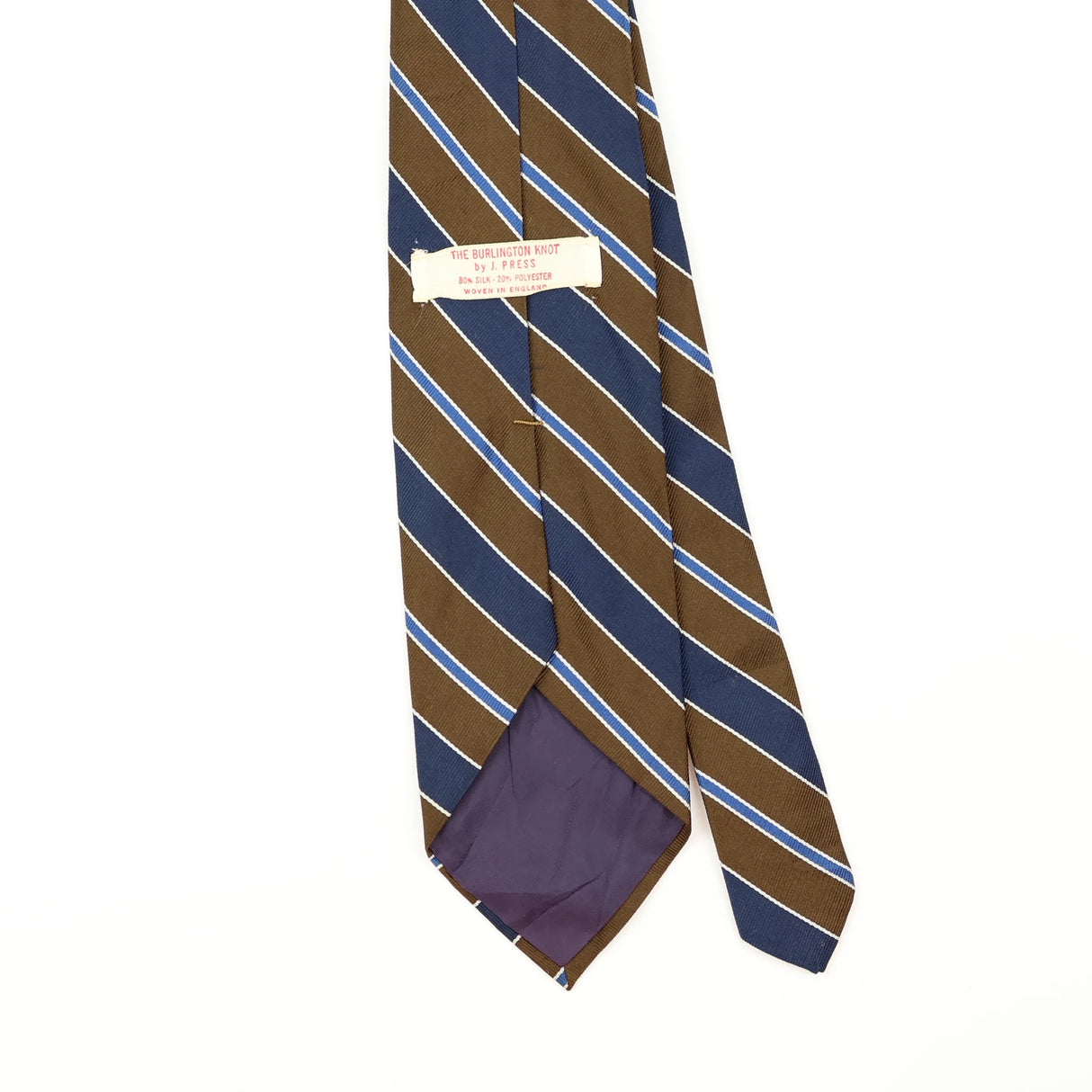 Back Detail of Vintage 1990's J. Press The Burlington Knot Striped Patterned Tie