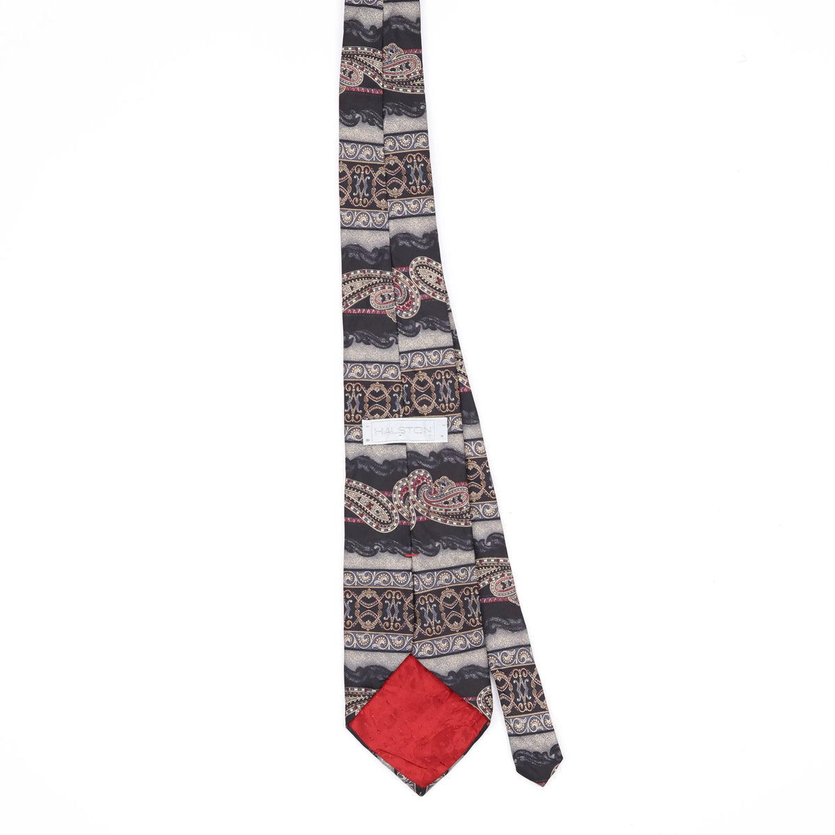 Back Back of Vintage 1990's Halston Paisley Patterned Tie