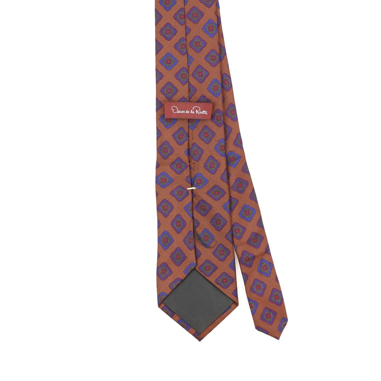 Back Back Detail of Vintage 1990's Oscar De La Renta Geometric Patterned Tie