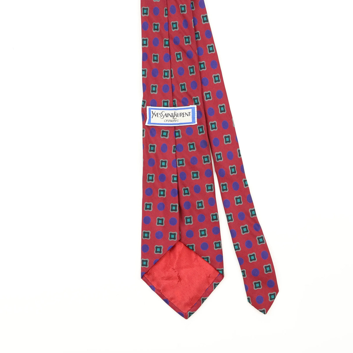 Back Detail of Vintage 1980's Yves Saint Laurent Geometric Patterned Tie