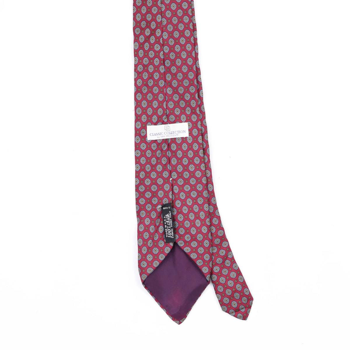 Back Back Detail of Vintage 1990's Van Heusen Foulard Geometric Patterned Tie