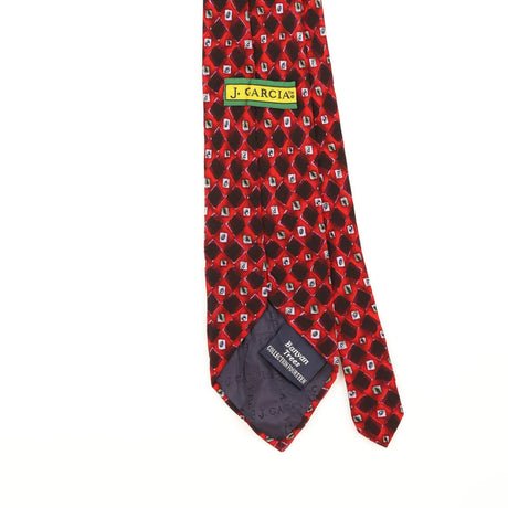 Back Detail of Vintage 1990's Jerry Garcia Banyan Trees Geometric Patterned Tie