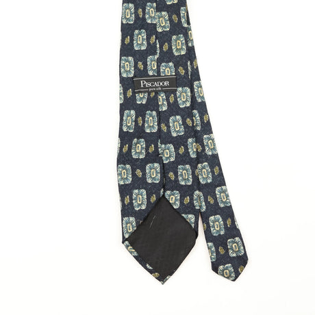 Back Back Detail of Vintage 1990's Jose Piscador Flower Geometric Patterned Tie