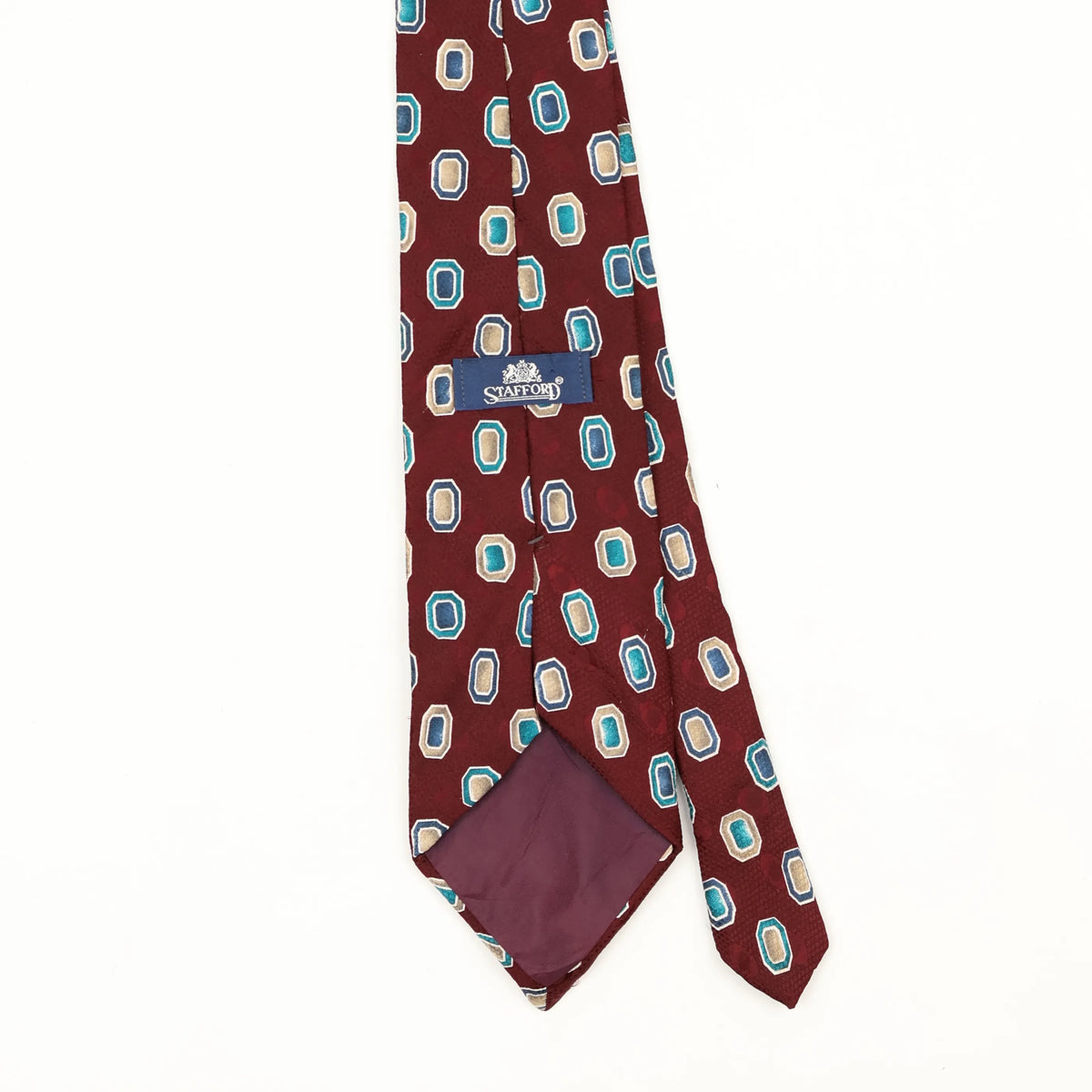 Back Back Detail of Vintage 1990's Stafford Geometric Patterned Tie