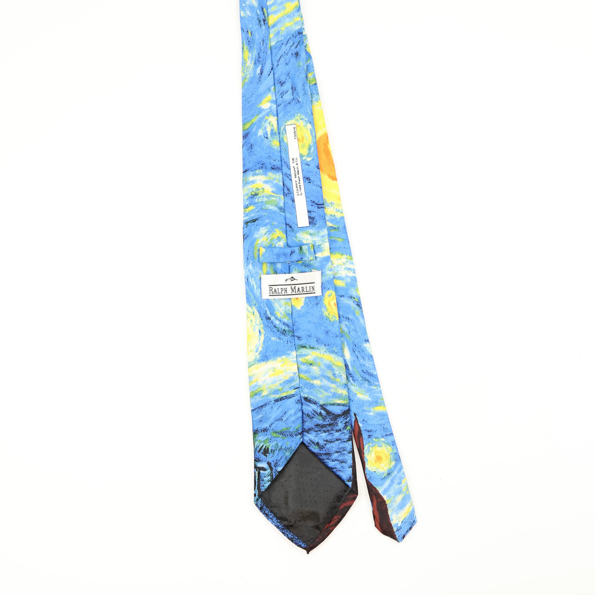 Back Back of Vintage 1990's Ralph Marlin Starry Night Abstract Patterned Tie