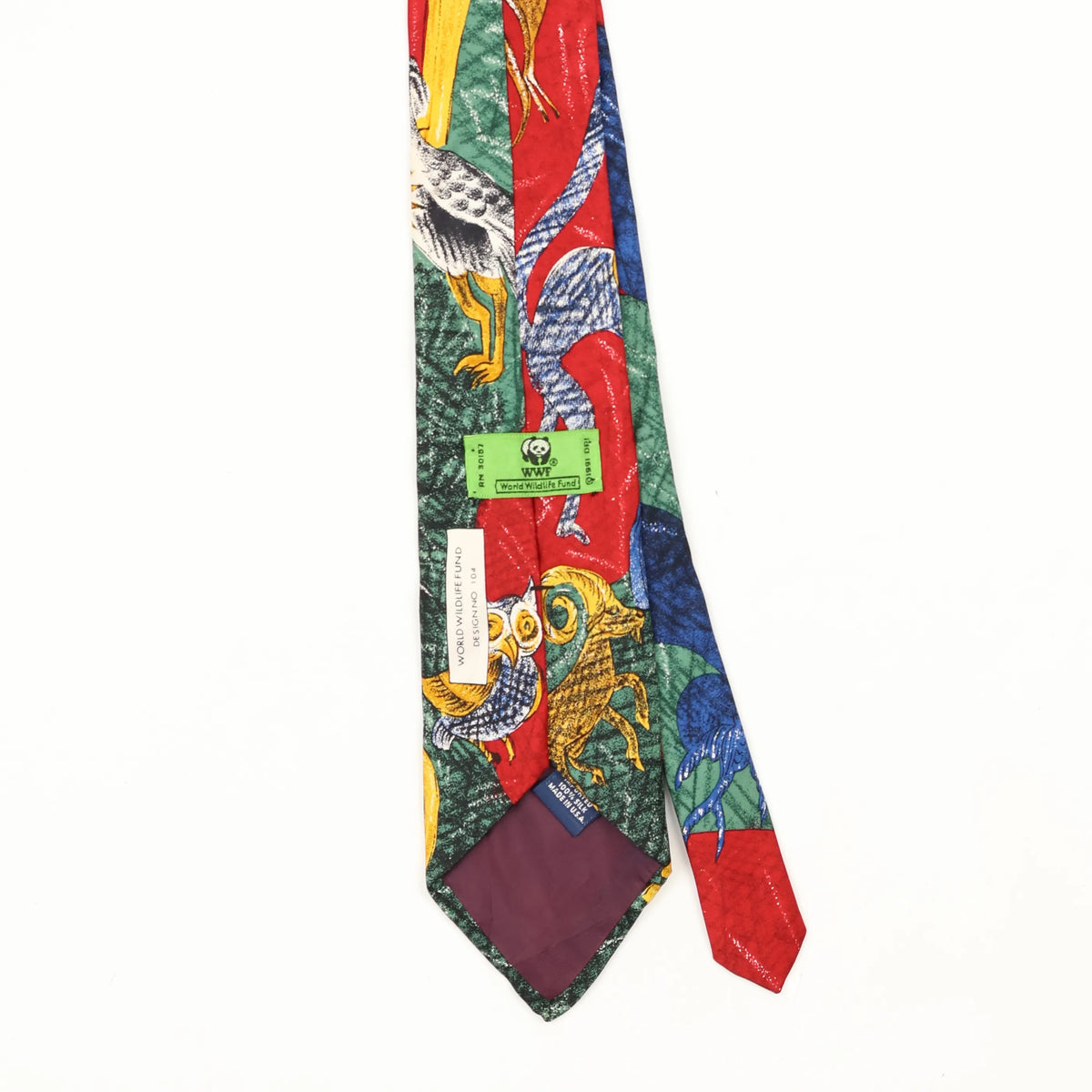 Back Back Detail of Vintage 1990's WWF Animal Print Patterned Tie
