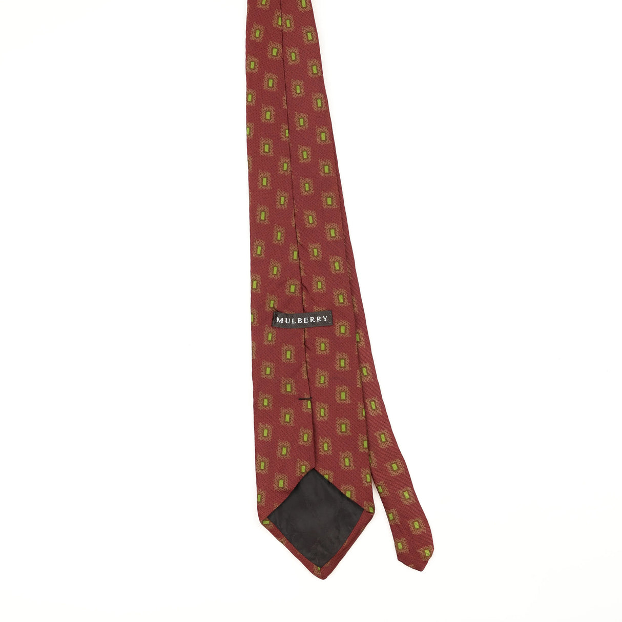 Back Back of Vintage 1990's Mulberry Squares Geometric Patterned Tie