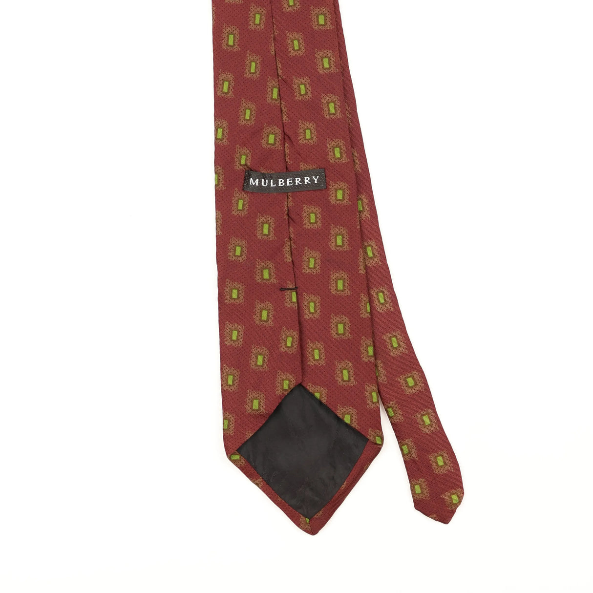 Back Back Detail of Vintage 1990's Mulberry Squares Geometric Patterned Tie