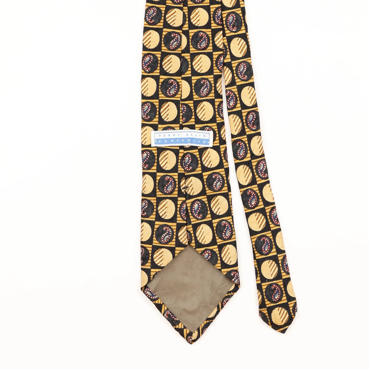 Back Detail of Vintage 1990's Perry Ellis Geometric Patterned Tie
