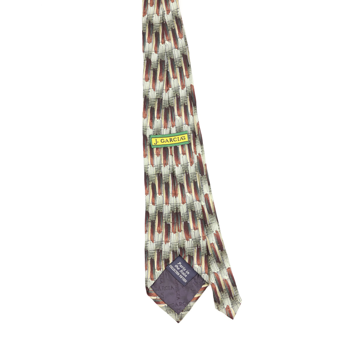 Back Back of Vintage 1990's Jerry Garcia Paris In The Rain Abstract Patterned Tie