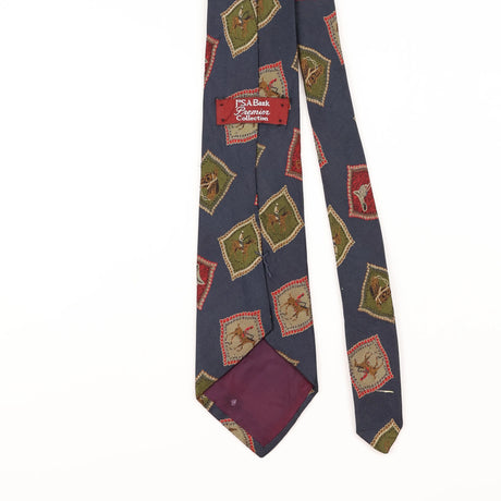 Back Detail of Vintage 1990's Jos. A. Bank Equestrian Horse Geometric Patterned Tie