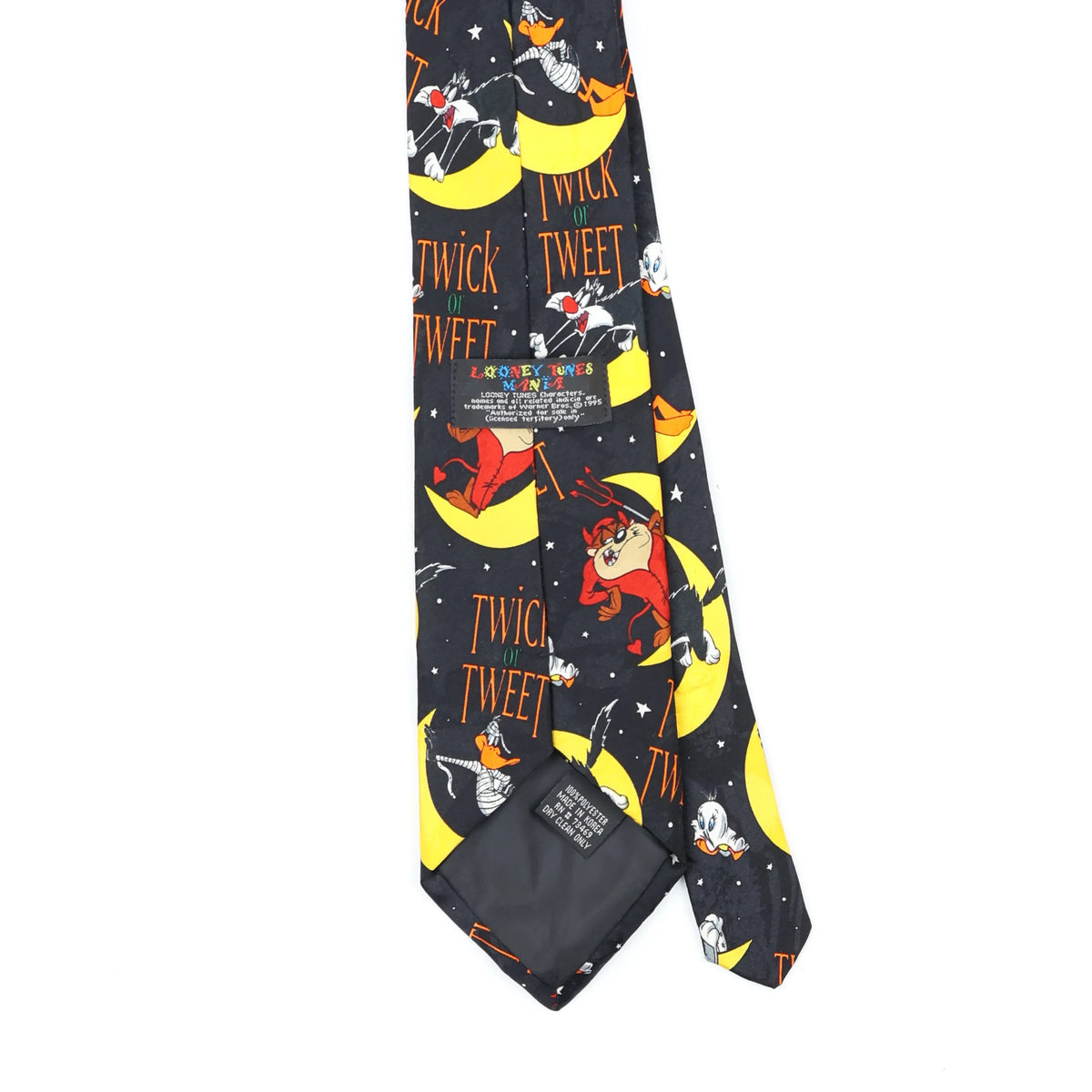 Back Back Detail of Vintage 1990's Looney Tunes Halloween Cartoon Patterned Tie
