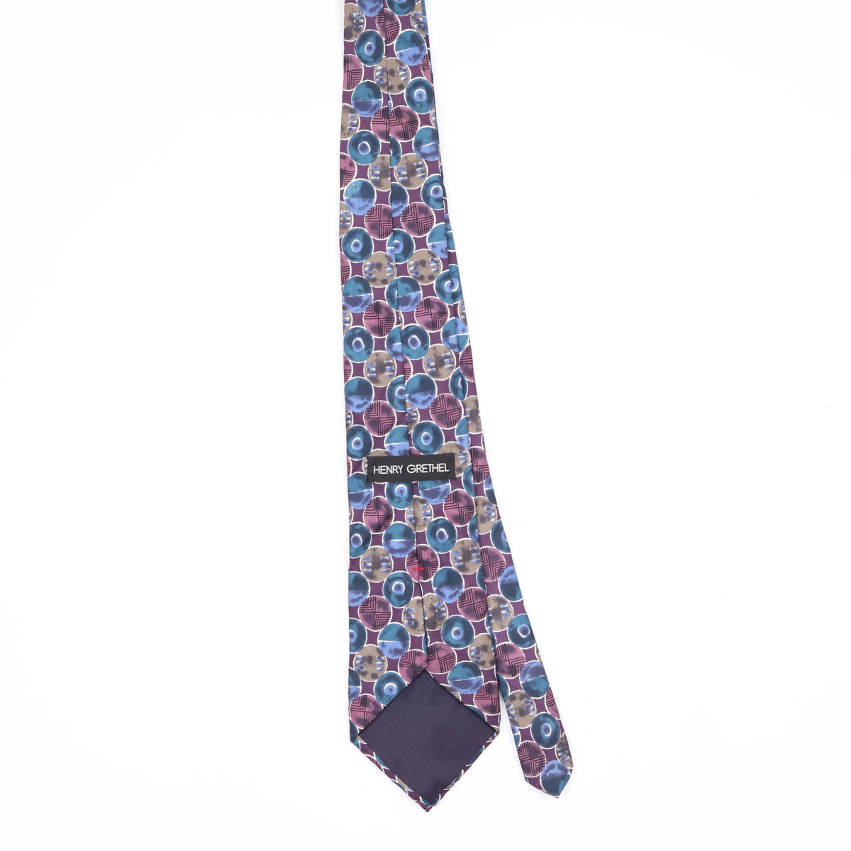 Back Back of Vintage 1990's Henry Grethel Circles Geometric Patterned Tie