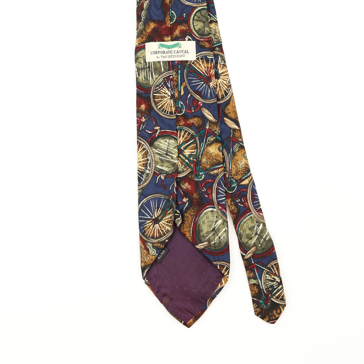 Back Detail of Vintage 1990's Van Heusen Bicycle Cartoon Patterned Tie