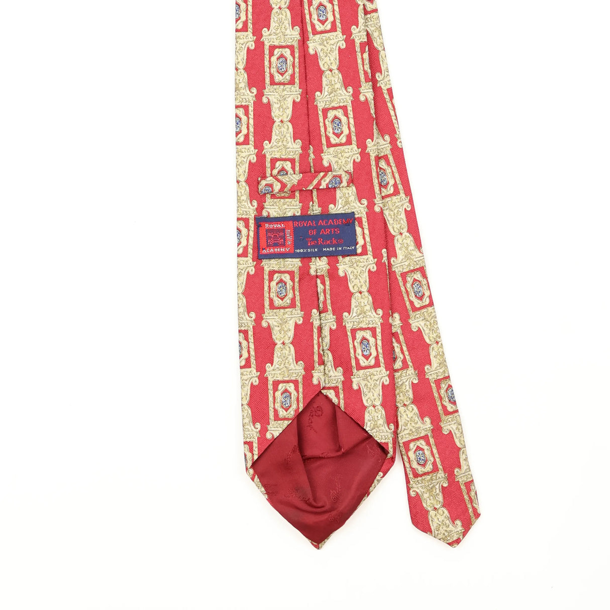 Back Back Detail of Vintage 1990's Tie Rack Royal Academy Of Arts Geometric Patterned Tie