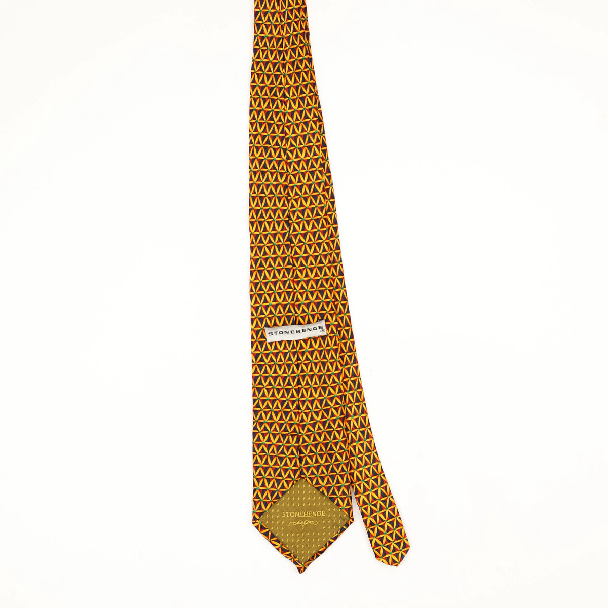 Back Back of Vintage Stonehenge Geometric Patterned Tie