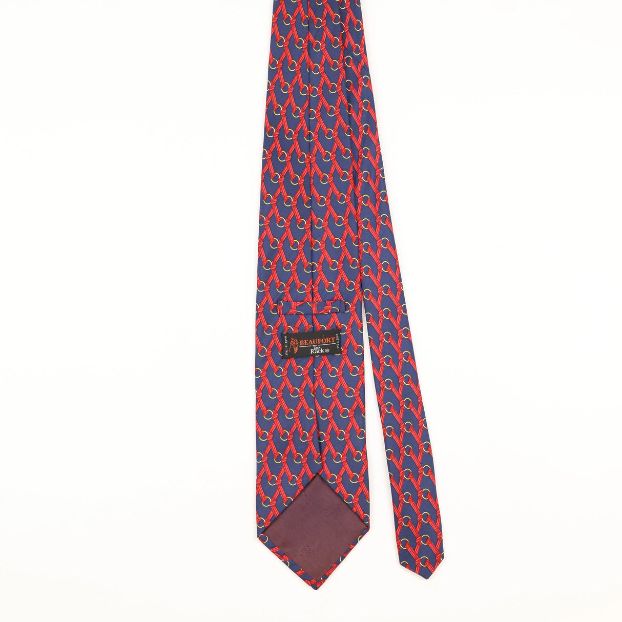Back of Vintage 1990's Tie Rack Beaufort Ribbon Geometric Patterned Tie