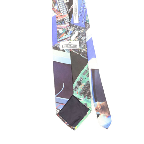 Back Back Detail of Vintage 1990's Ralph Marlin Computer Rat Abstract Patterned Tie