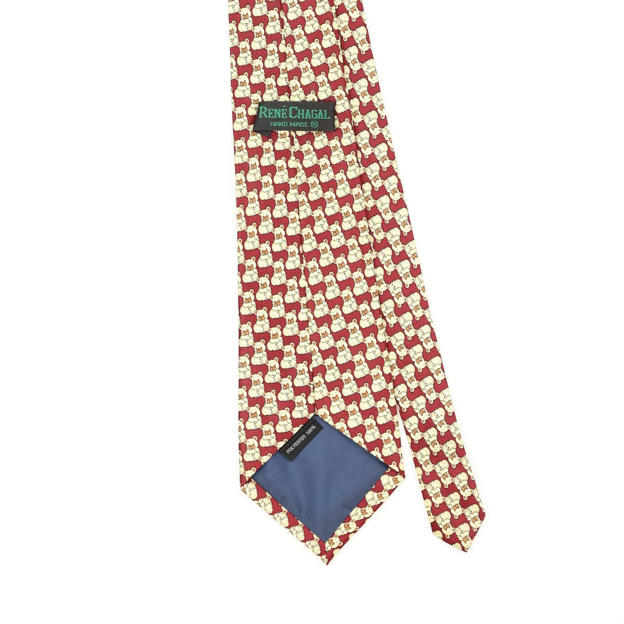 Back Back Detail of Vintage 1990's Rene Chagal Teddy Bear Geometric Patterned Tie