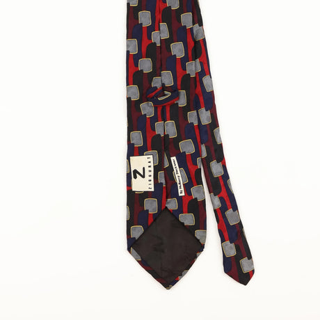 Back Detail of Vintage 1990's Mulberry Geometric Patterned Tie