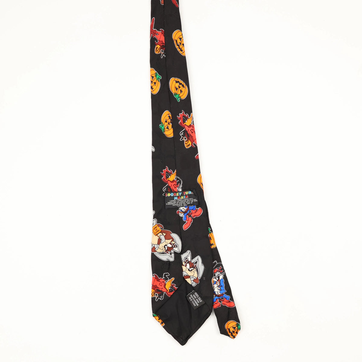 Back Back of Vintage 1990's Looney Tunes Halloween Cartoon Patterned Tie
