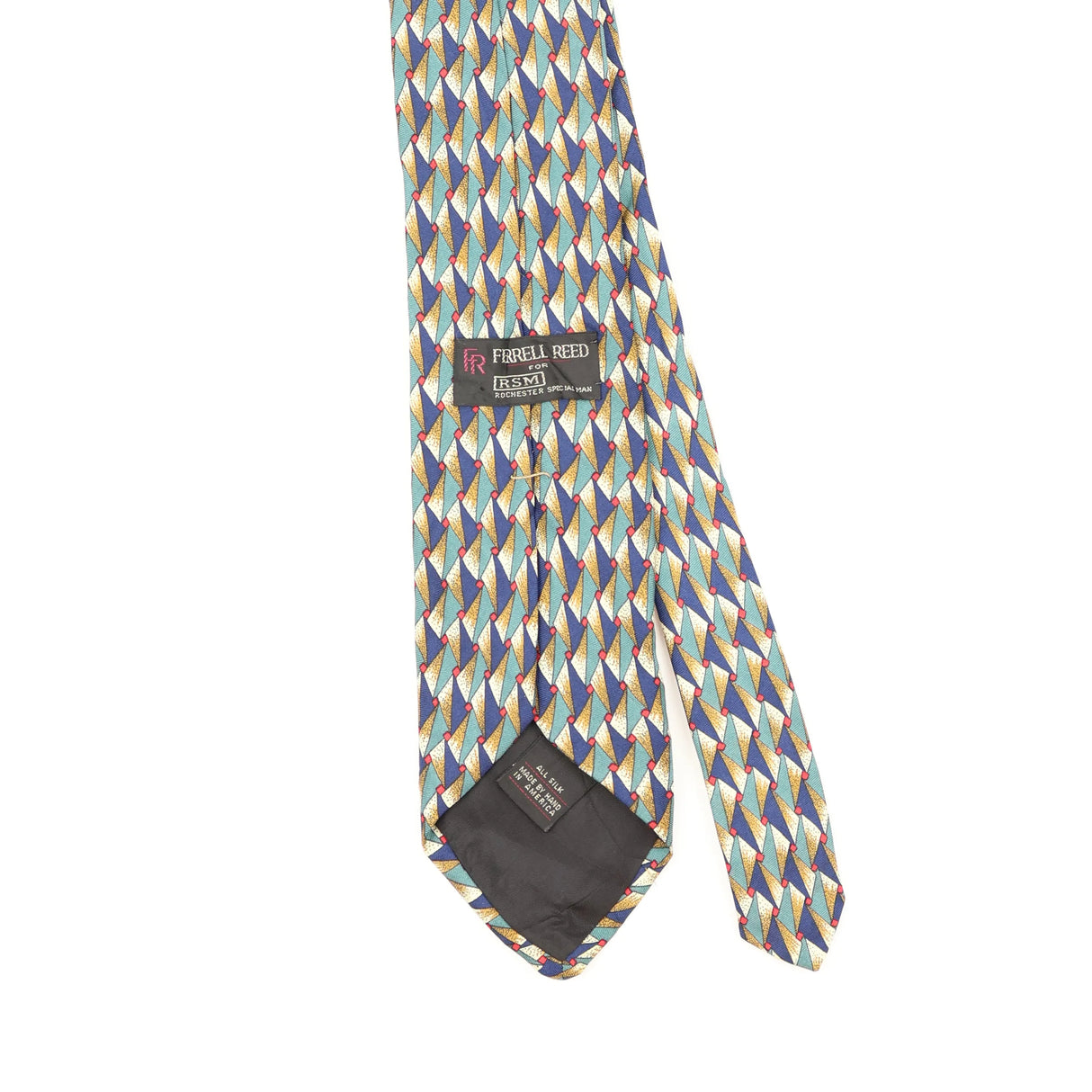 Back Back Detail of Vintage 1990's Ferrell Reed Geometric Patterned Tie