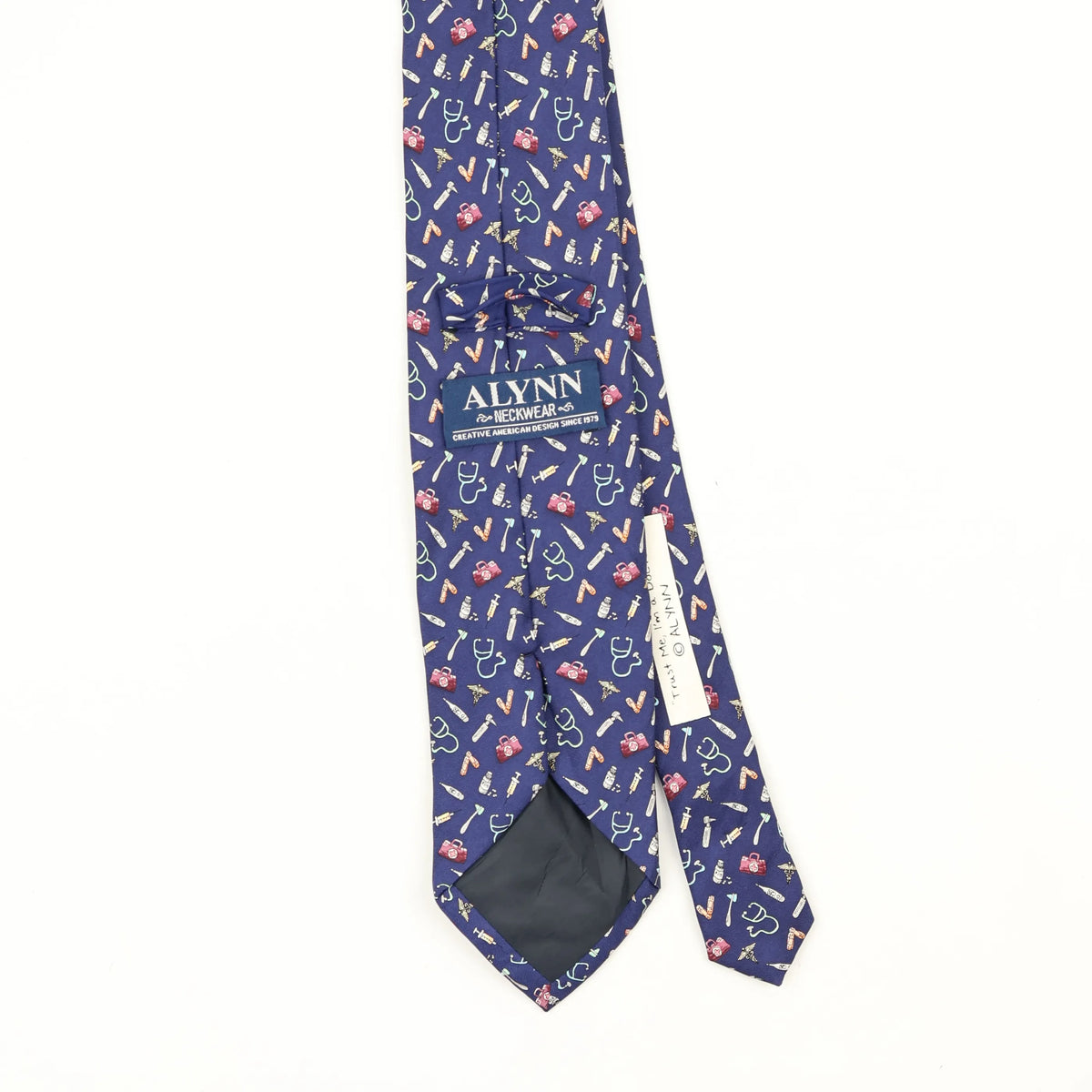 Back Back Detail of Vintage 1990's Alynn Neckwear I'm A Doctor Cartoon Patterned Tie