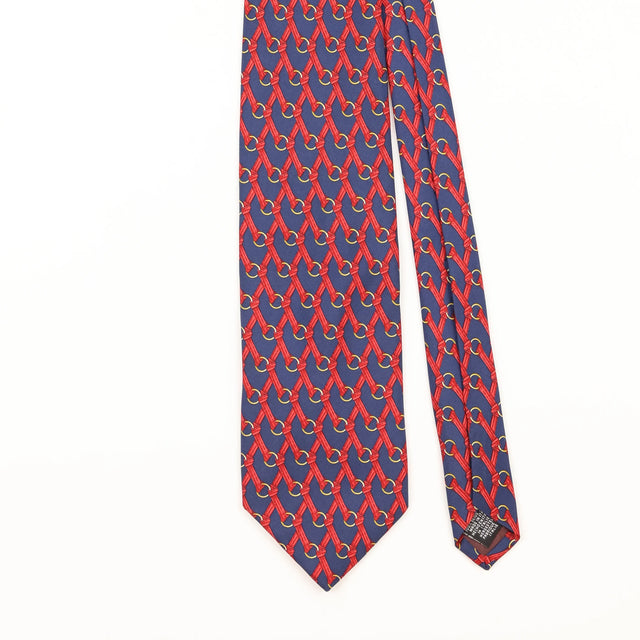 Front Detail of Vintage 1990's Tie Rack Beaufort Ribbon Geometric Patterned Tie