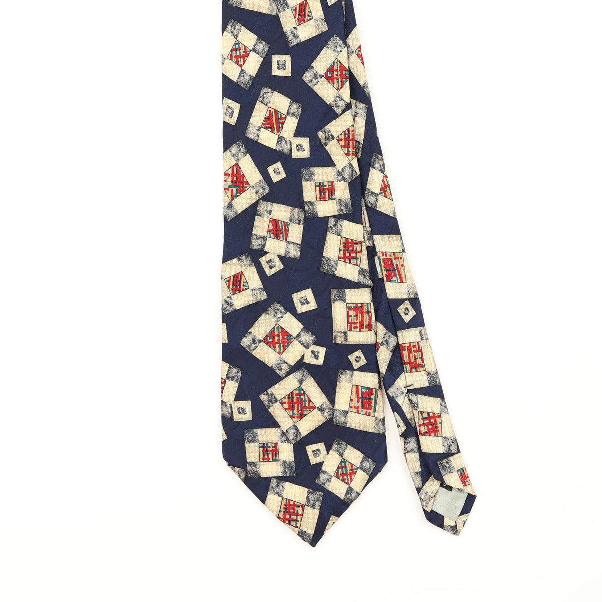 Front Detail of Vintage 1990's Squares Geometric Patterned Tie