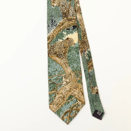 Front Detail of Vintage Endangered Species Leopard Animal Print Patterned Tie