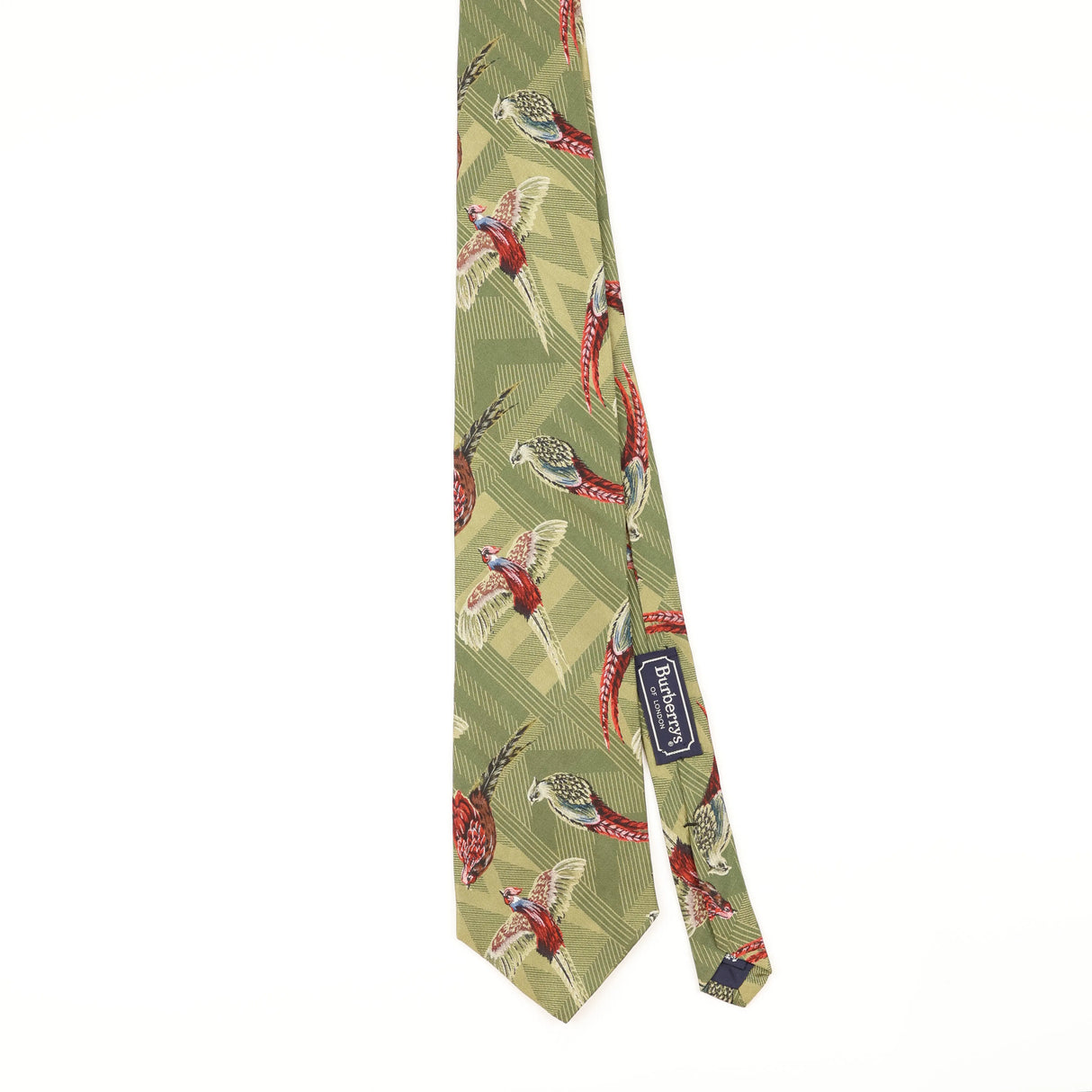 Front of Vintage 1990's Burberry Birds Animal Print Patterned Tie