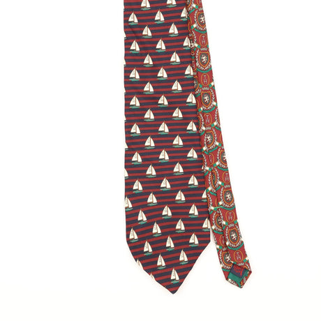 Front Detail of Vintage 1990's Tommy Hilfiger Sailing Geometric Patterned Tie