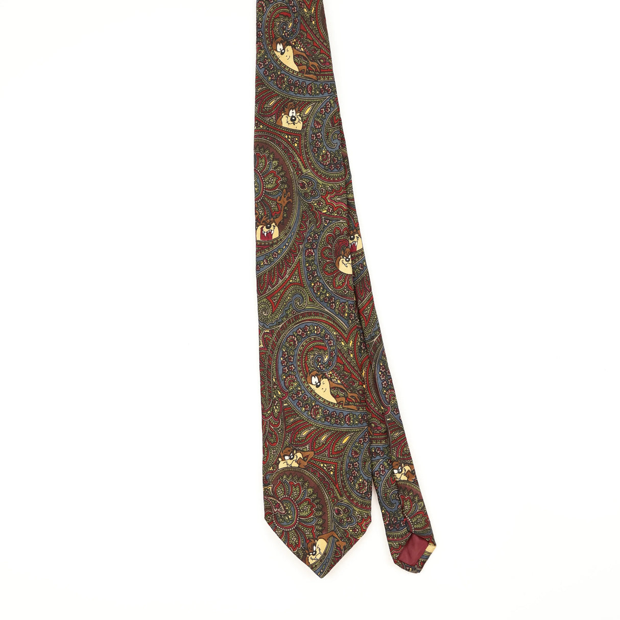 Front Front of Vintage 1990's Looney Tunes Tazmanian Devil Paisley Patterned Tie