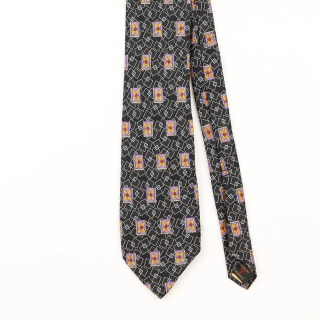 Front Detail of Vintage 1990's Robert Talbott Geometric Patterned Tie