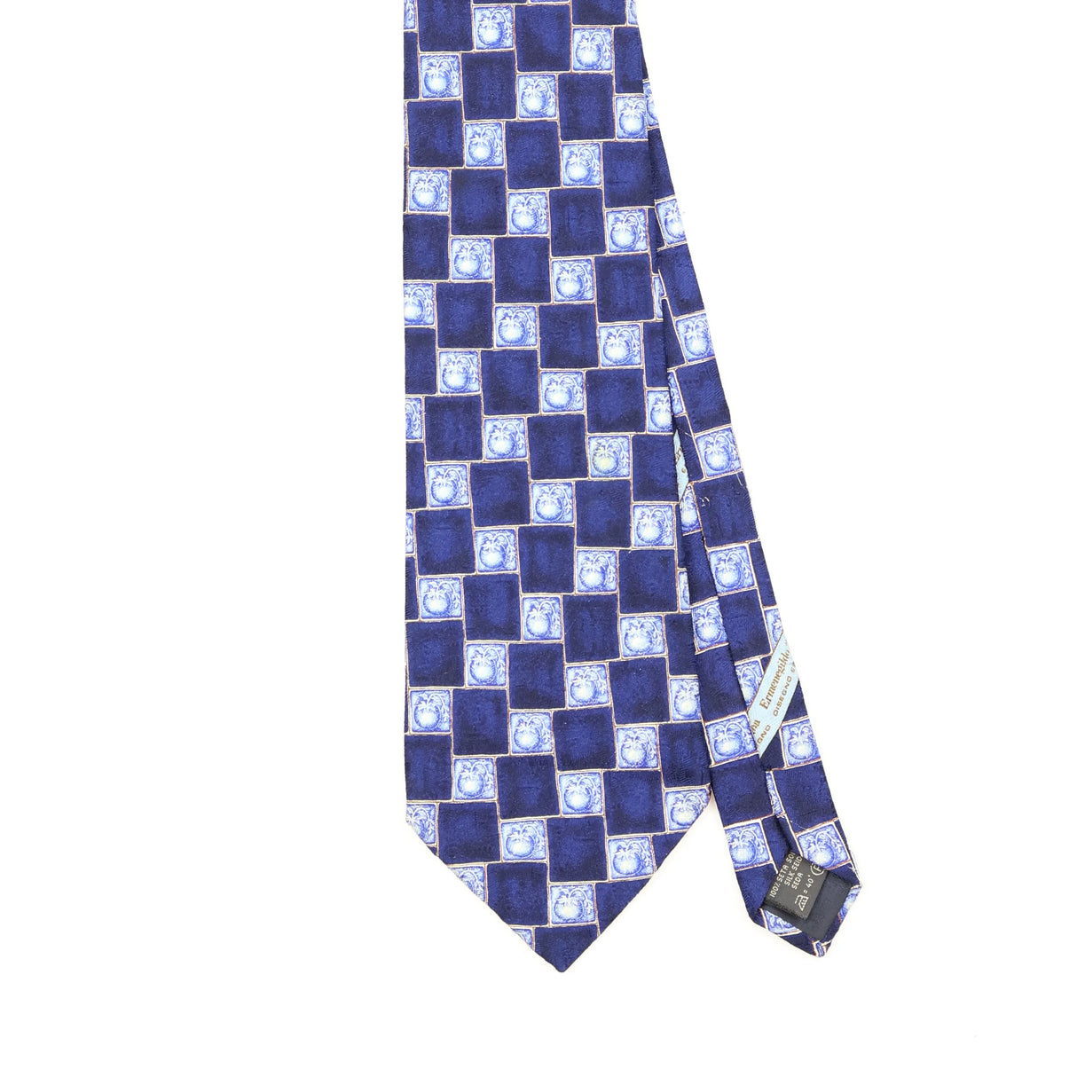 Front Front Detail of Vintage 1990's Ermenegildo Zegna Fruit Geometric Patterned Tie