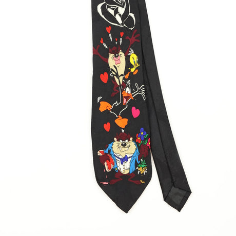 Front Front Detail of Vintage 1990's Looney Tunes Cartoon Patterned Tie