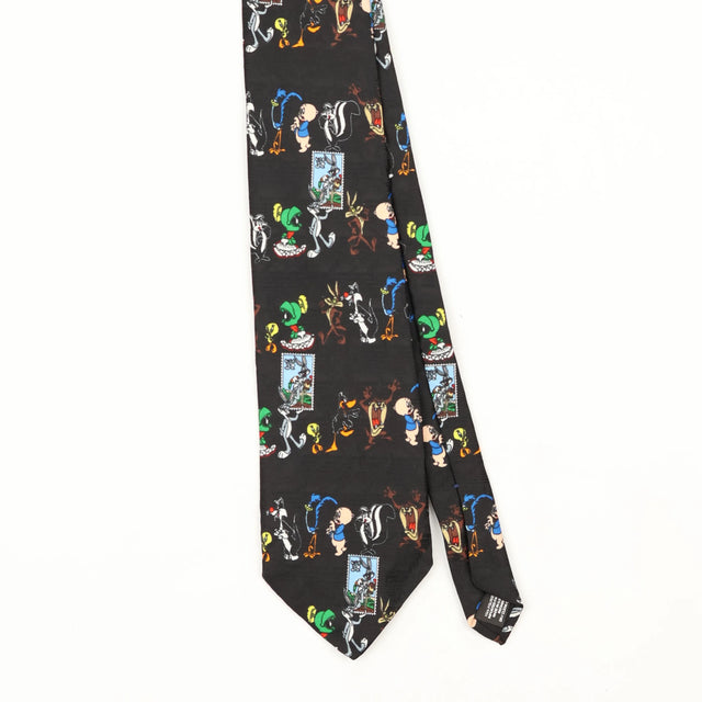 Front Front Detail of Vintage 1990's Looney Tunes Bugs Bunny Cartoon Patterned Tie