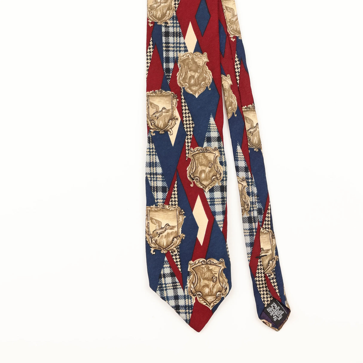 Front Detail of Vintage 1990's Hunt Shield Abstract Patterned Tie
