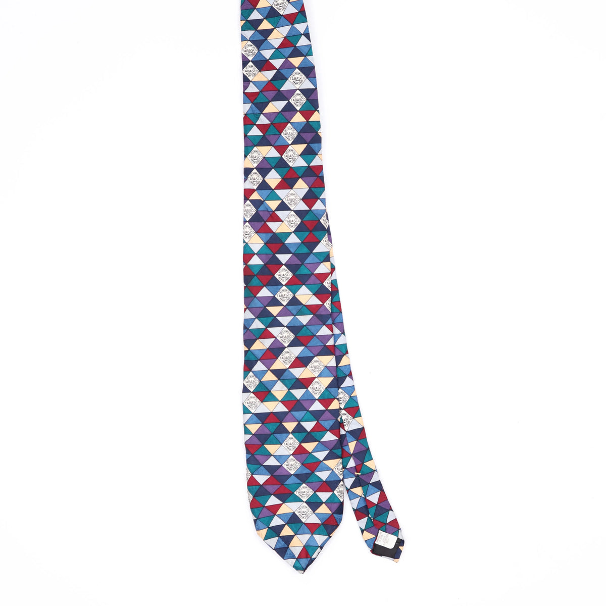 Front Front of Vintage 1990's Tabasco Hot Sauce Geometric Patterned Tie