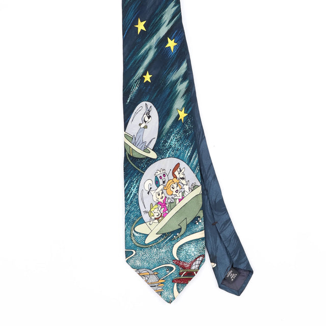 Front Front Detail of Vintage 1990's Jetsons Cartoon Patterned Tie